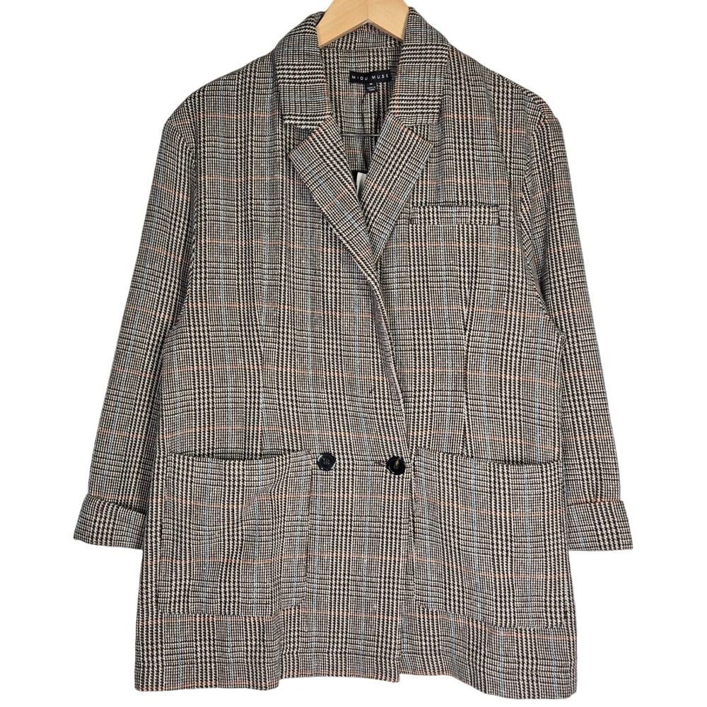 Miou Muse Plaid Blazer Women's Size M Double Breasted‎ Longline Oversized Jacket
